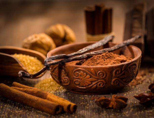 Baking ingredients and spices for Christmas cookies